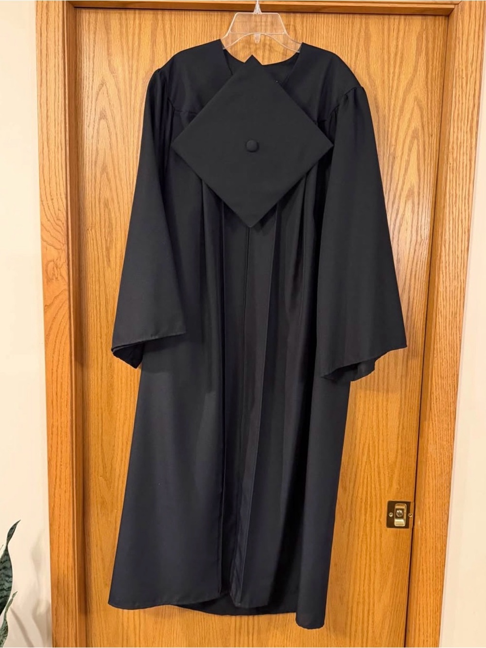 Herff Jones black gown with cap and hood set (5’07”-5’09”)
